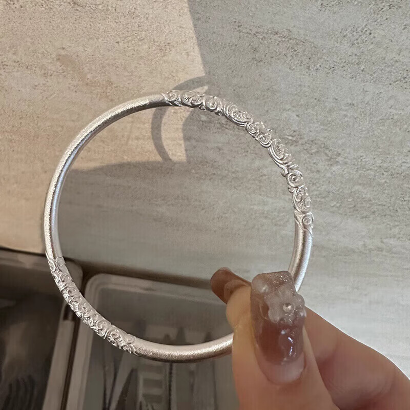 老凰祥足银9999卷草纹古法银手镯实心闭口银镯子生日礼物送女 麻将手镯-62