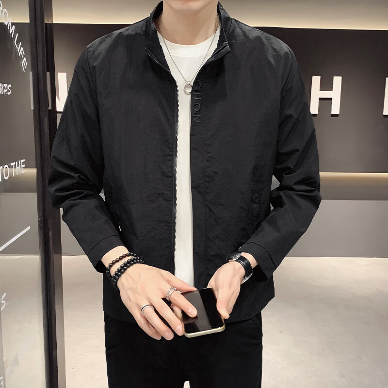 2026男士秋季新款宽松休闲外套韩版潮牌显瘦百搭夹克衫上衣男装 黑色 XL 【建议体重120-135斤】
