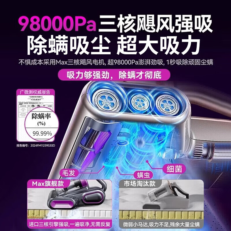DIKTT热销200W 母婴级除螨】德国除螨仪床上高温杀菌吸尘器三合一吸尘除螨一体机紫外线无线哪个牌子好 【高贵紫-顶配款】紫光杀菌 高效抑螨 除螨感应