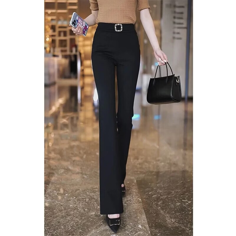 【轻奢品质】2026春夏新款微喇裤气质修身百搭高腰显瘦喇叭裤hq 黑色 2XL 【建议 105-120斤】