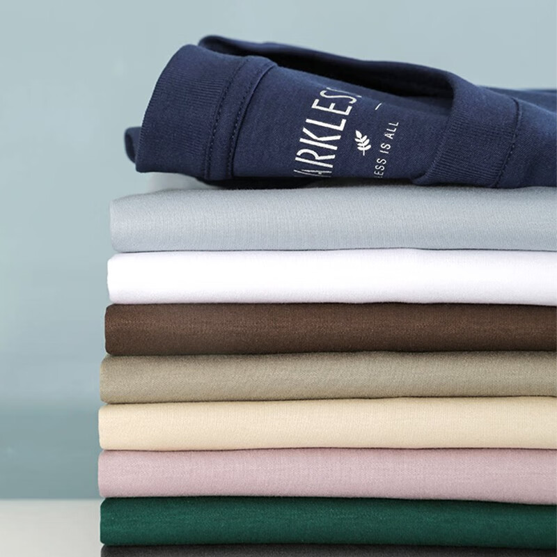 MARKLESS第6代液氨凉感丝光棉t恤男士抗皱全棉短袖休闲透气上衣T0635M3 云峰白 L