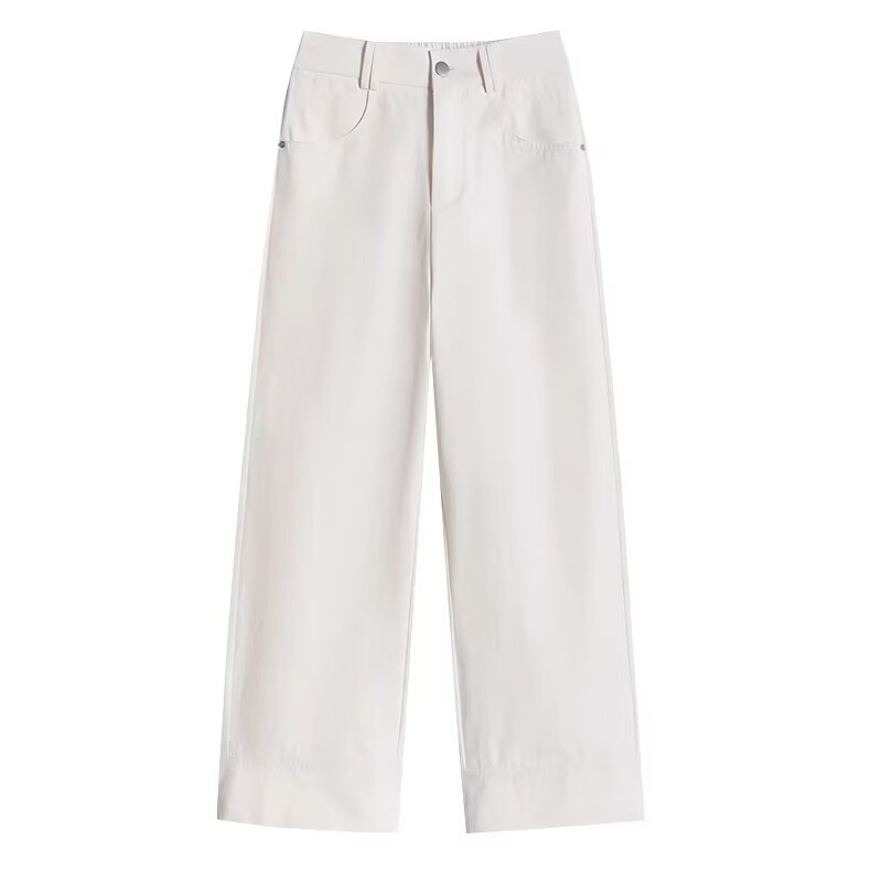 简蜓九分卷边阔腿裤女夏季薄款纯棉高腰小个子宽松日系八分直筒烟管裤 黑色-九分裤 L 【建议105-115斤】