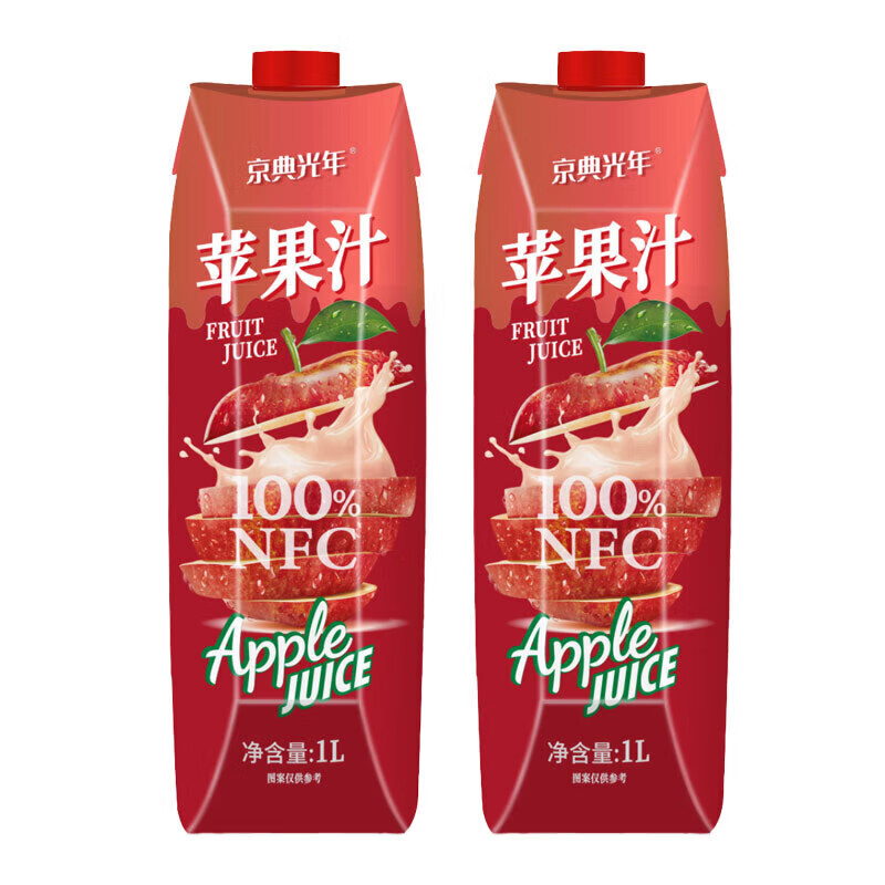 京典光年100%NFC苹果汁纯鲜榨果汁饮料0添加剂 100%鲜榨苹果汁1L*2瓶