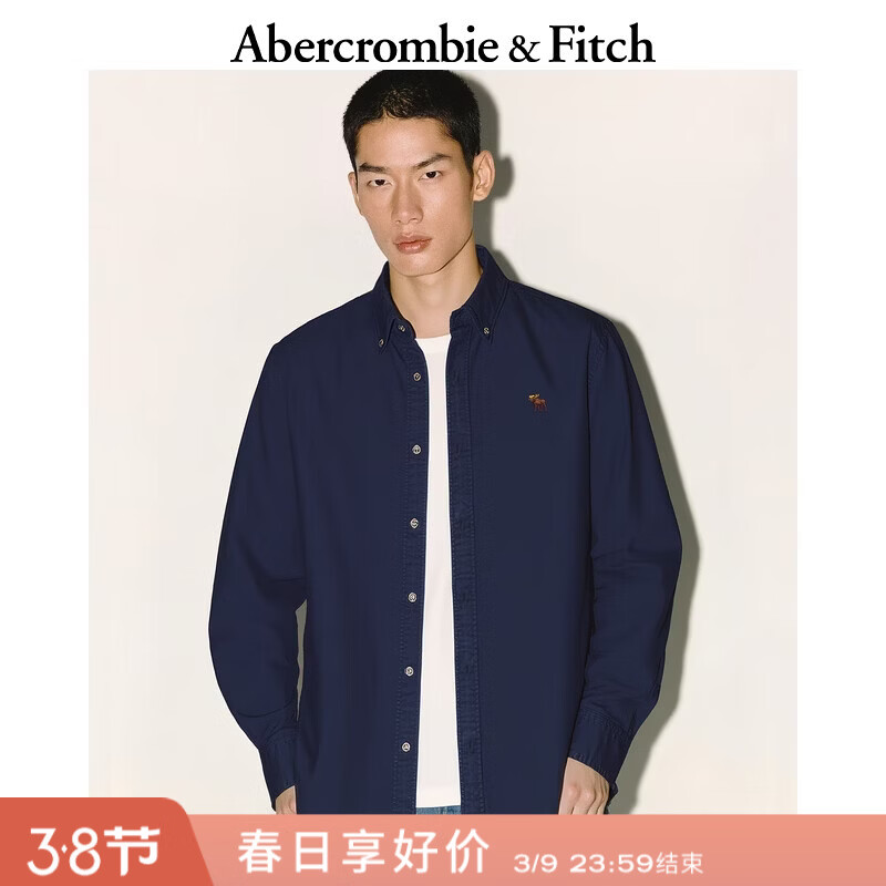 Abercrombie &amp; Fitch【李现同款】小麋鹿图案美式牛津长袖衬衫25秋冬男装125-5224 海军蓝 M (180/100A)
