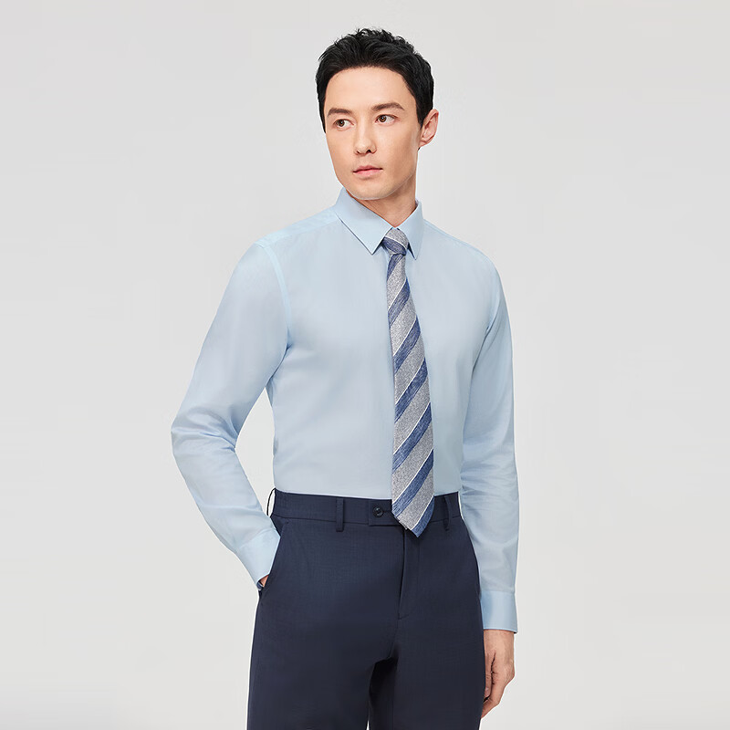 雅戈尔（YOUNGOR）【300支+桑蚕丝】2026春季新品商务免烫高端衣服男细条纹长袖衬衫 蓝色条纹VLTP114786HJY 41 （175/96Y）
