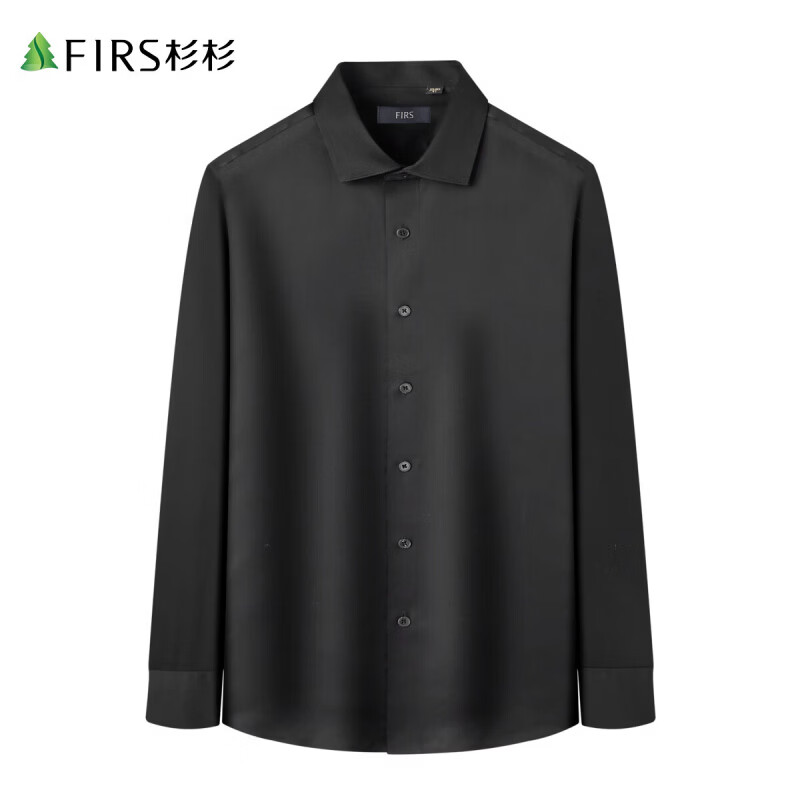 杉杉（FIRS）【免烫易打理】春季新款商务休闲长袖衬衫男 黑色 M