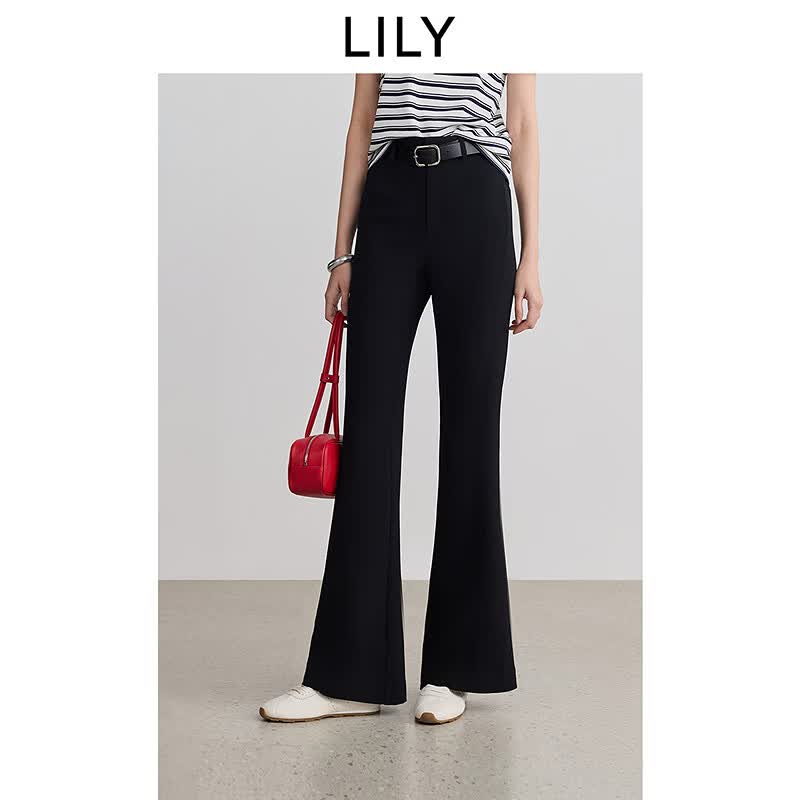 LILY超模小黑裤LILY2025夏新款女装经典修身百搭通勤黑色休闲裤喇叭裤 510黑 L