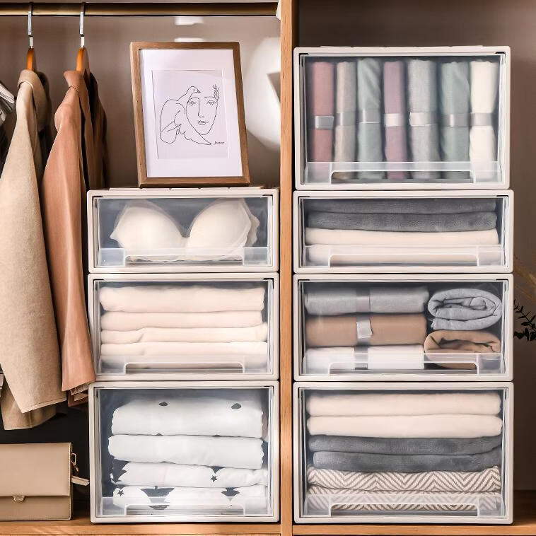 咏幻收纳箱抽屉式家用衣柜衣服裤子整理箱透明储物柜子塑料内衣收纳盒 5L[27x18x10cm] 1个装[透明抽屉]