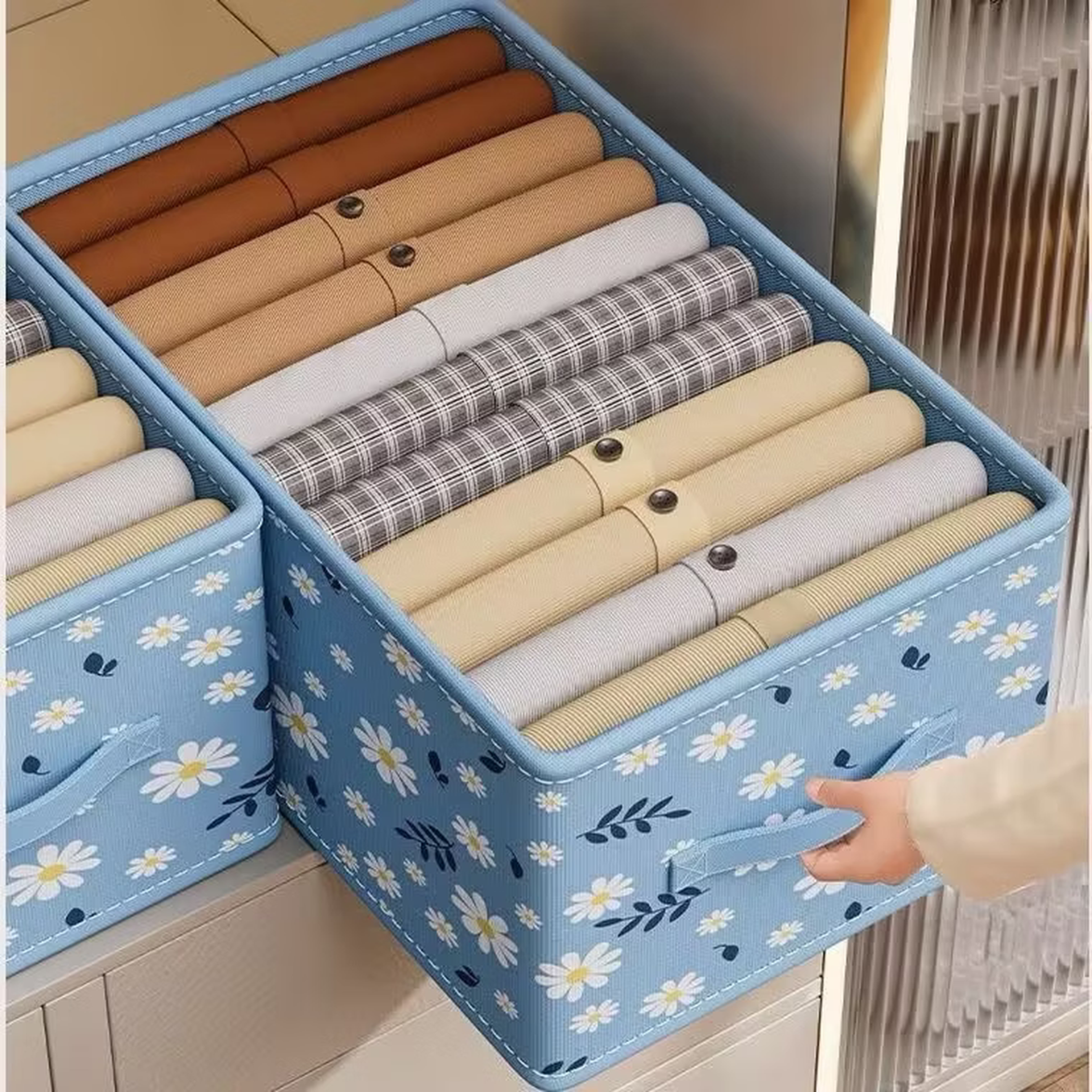 学生宿舍可折叠便携裤子收纳盒整理师推荐大容量小雏菊收纳箱衣服 两个