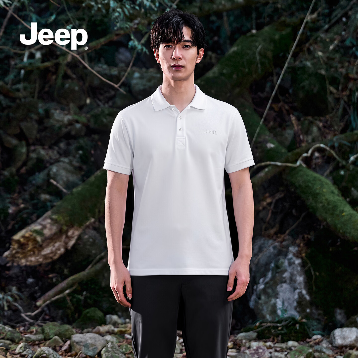 JEEP吉普时尚男装2026年夏季款凉感透气防晒短袖T恤男Polo商务休闲衫 米白色 /男女同款 L (175/92A)