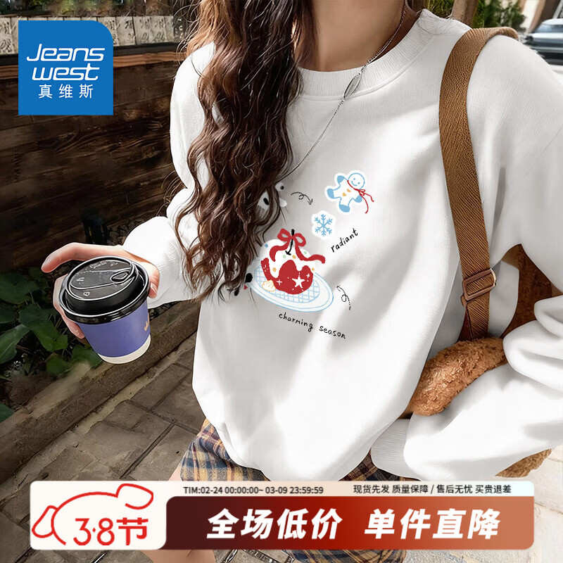 ��ά˹��Jeanswest��Բ������Ůװ���ﳱ�������ɫ�������·���ͨӡ�������ͷ����GX ��#JWS�ߵ㹷ʥ�� M 39.9Ԫ