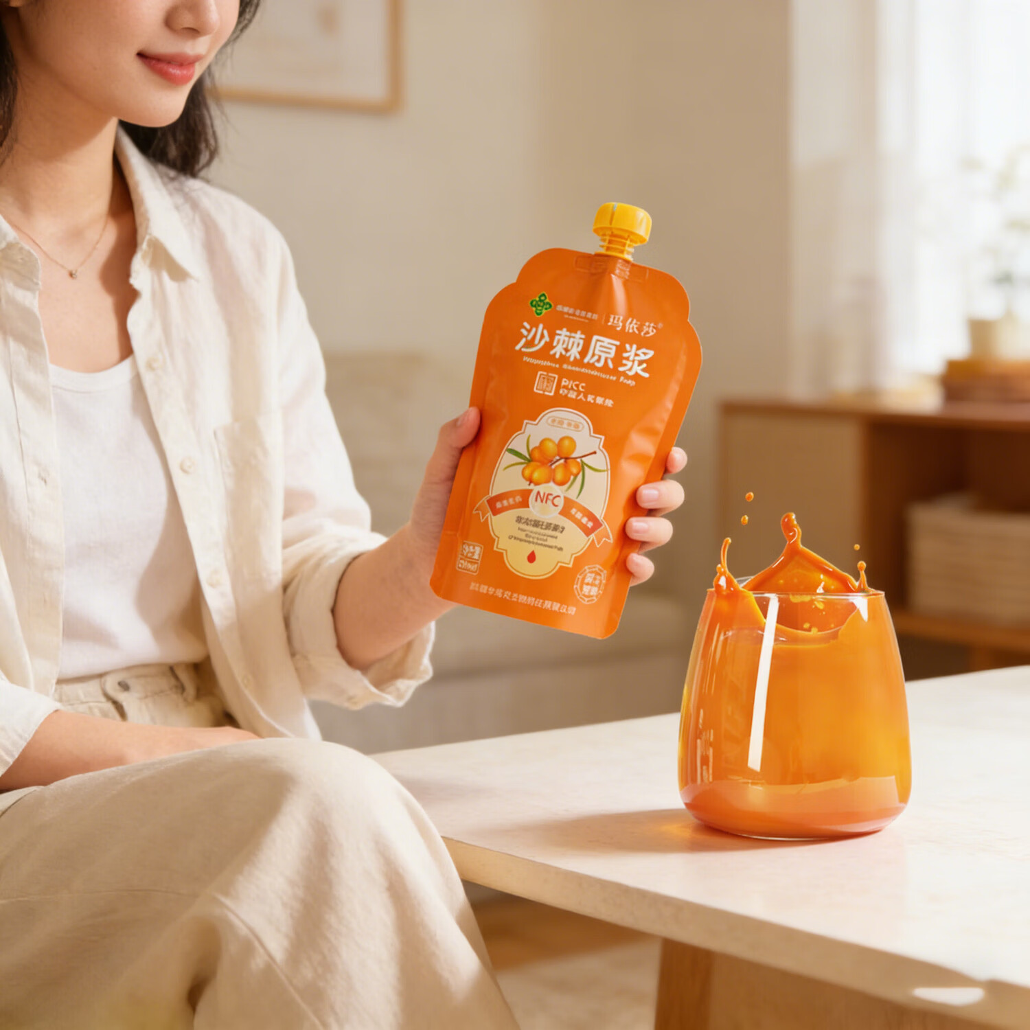 玛依莎新疆特产阿勒泰原生大果沙棘原浆野沙棘汁NFC鲜榨汁【京东快递】 沙棘原浆 500mL*4袋