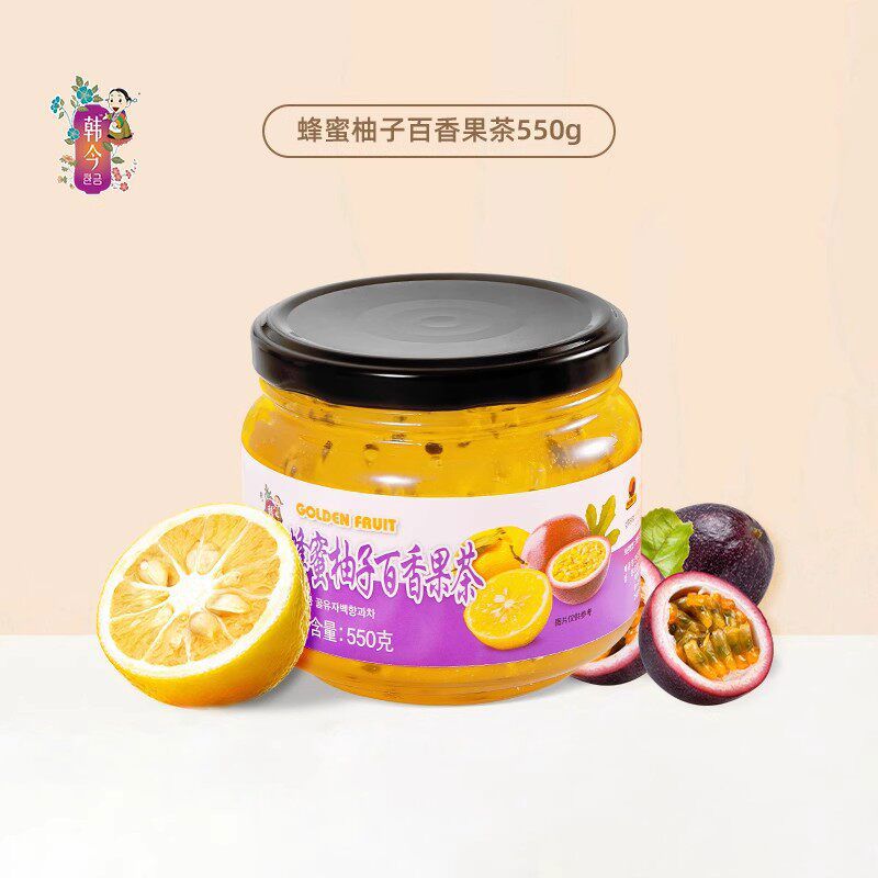 韓今韓進口蜂蜜柚子茶檸檬百香果茶沖飲醬水果茶泡水喝1KG罐裝 小罐暢飲蜂蜜柚子百香果茶550g