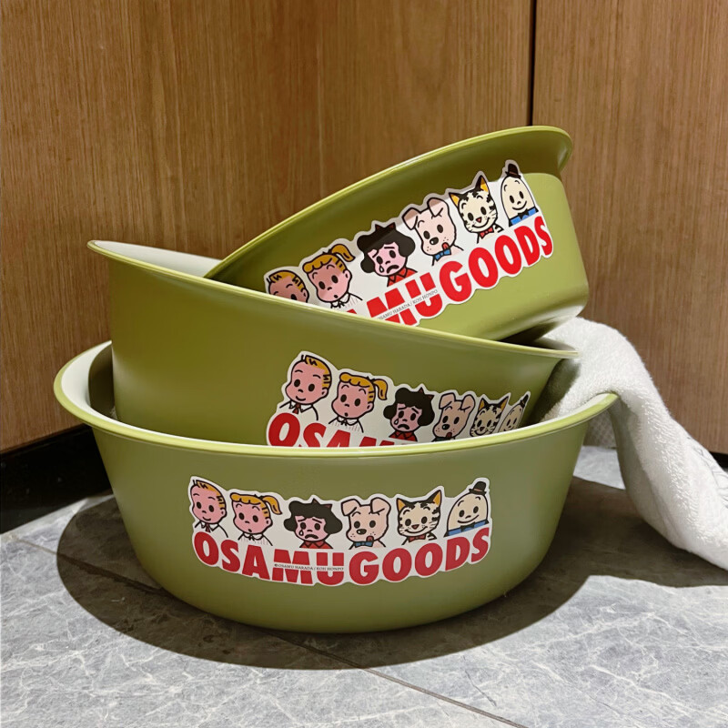 何佳功可爱磨砂塑料加厚洗脸盆家用学生宿舍洗衣服盆子厨房洗菜盆洗脚盆 绿色大中小3个装