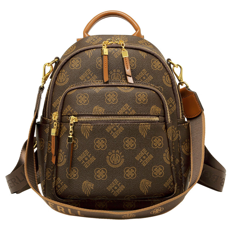 IT MANCLACYK香港代购真皮背包女2025新款老花双肩包潮流时尚单肩包 兔棕色_专柜礼盒套装