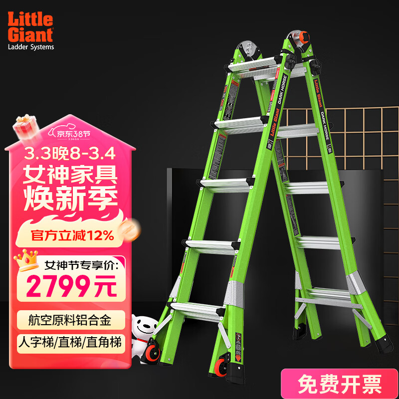 雷都捷特（LittleGiant）小巨人梯子玻璃钢绝缘梯多功能伸缩升降梯消防直梯人字梯电力电工 玻璃钢绝缘五步梯16122（人字梯2.64m 直梯5.79m）