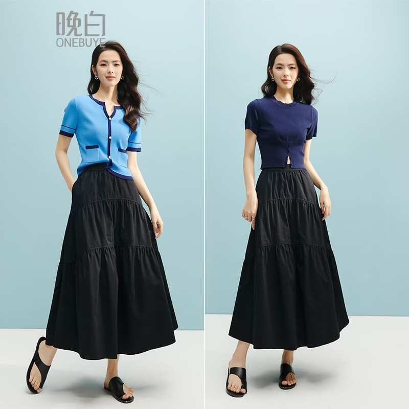 晚白【断码清仓】2026年春款时尚半裙休闲大摆亲肤全棉纯色半身裙 黑色 M