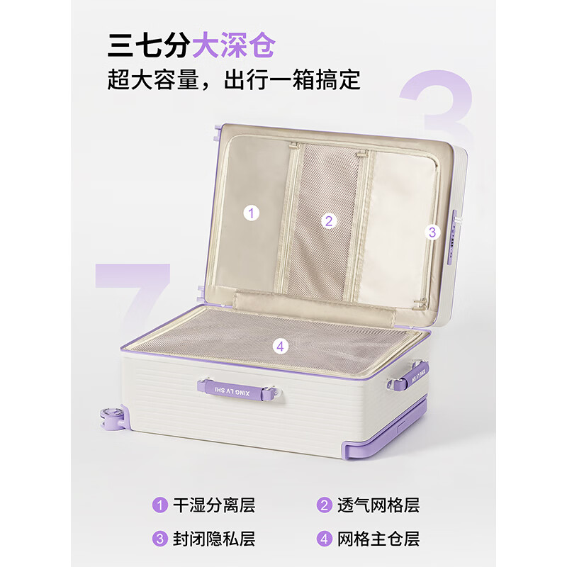 伊曼家行李箱宽拉杆箱大容量前翻盖PC旅行箱高颜值女密码皮箱子可登机男 晴山蓝-BLUE【溜冰轮+双层拉链】 20英寸 4轮登机箱【适合3-5天出行，加购优先发货】