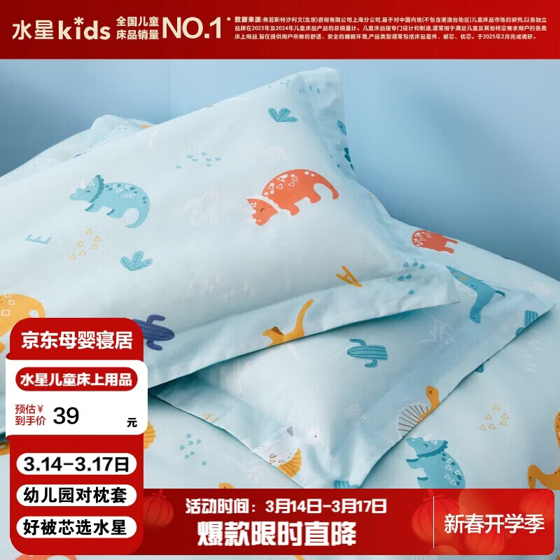水星儿童（MERCURY Kids）幼儿园全棉抗菌对枕套(湖水绿/远古龙)30cm×50cm 婴幼儿A类