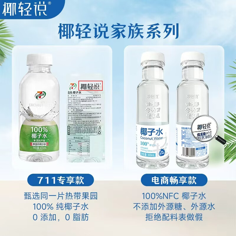 椰轻说711便利店同款 100%椰子水 纯天然椰子水 正品保障 【分享装】300ml*8瓶 NFC椰子水