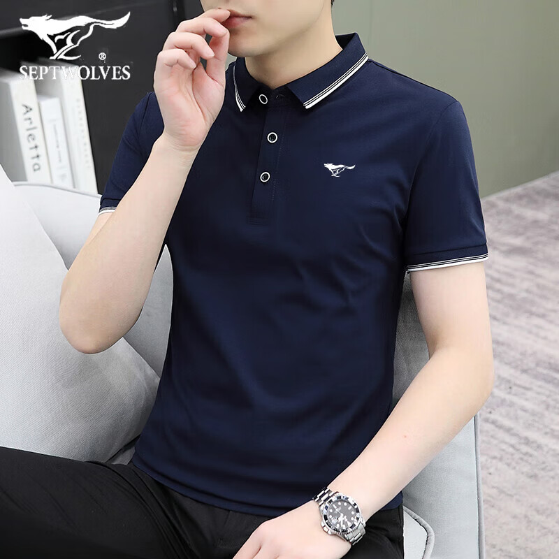 七匹狼（SEPTWOLVES）短袖Polo衫男士半袖夏季薄款短袖男翻领休闲保罗衫正装中青年通勤 T244碳灰  常规 XL 建议130-145斤