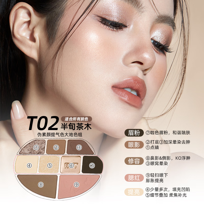 罗小曼综合盘九色高光盘多功能眼影盘彩妆好物 05桃橘碎熏