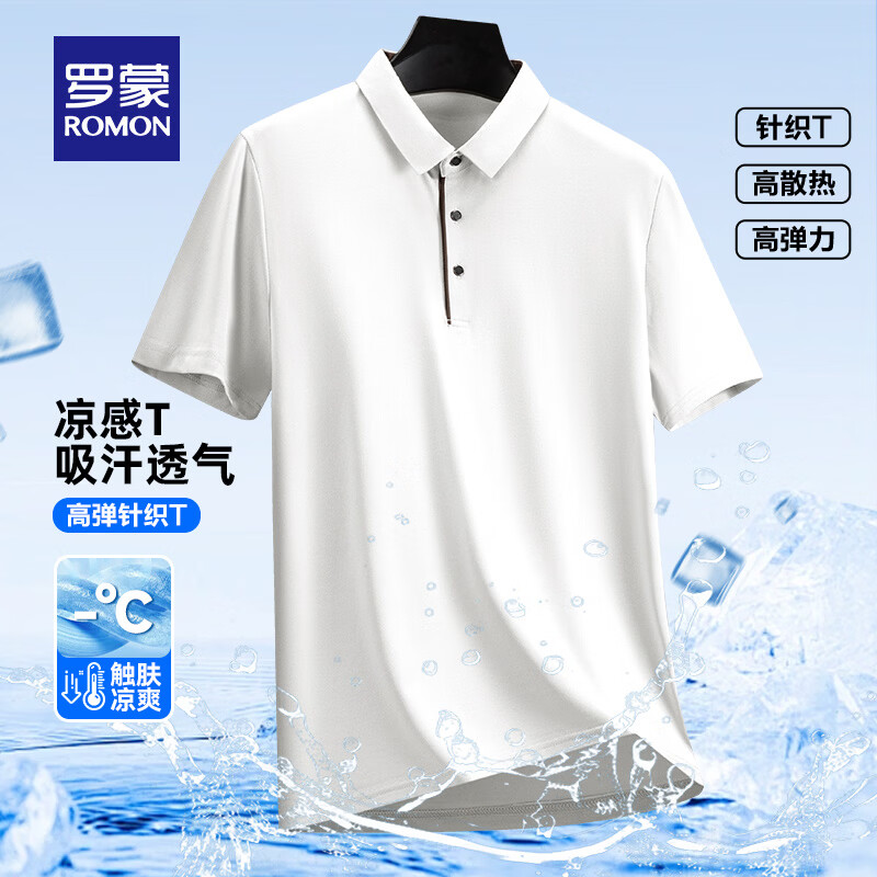 罗蒙(ROMON)翻领Polo衫男2026春夏新款商务休闲易打理纯色T恤衫 501白色【弹力短袖款】 4XL (建议175-190斤) 京东折扣/优惠券