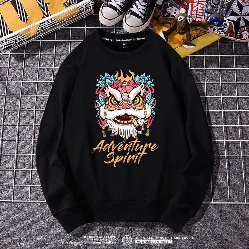 圆领抽烟狮子头黑色 s