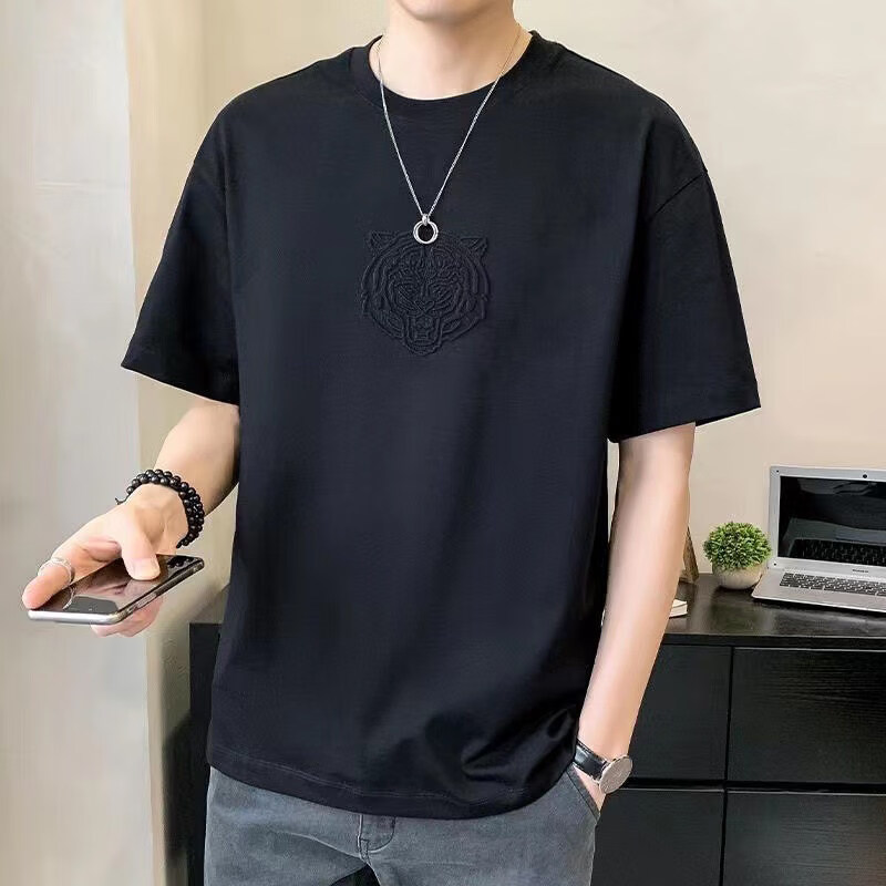 JPUZ男士短袖t恤夏季新款圆领韩版感修身打底衫薄款男人纯色半袖 黑色 M 110斤以内