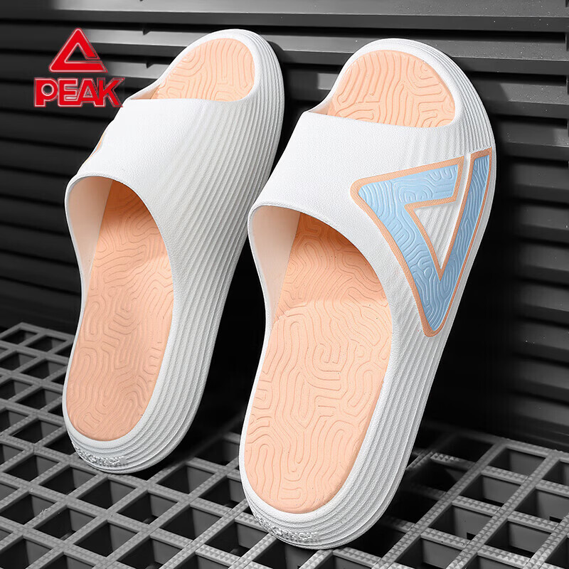 匹克（PEAK）态极拖鞋夏季防滑踩屎感软底厚底男女通用运动家居凉鞋 白/粉/兰 42