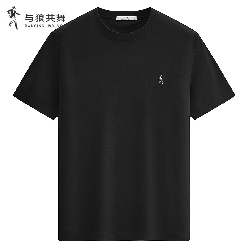 与狼共舞【吸湿透气】 圆领短袖t恤男 打底内搭26年夏季休闲印花易穿搭 黑色 L 175/92A