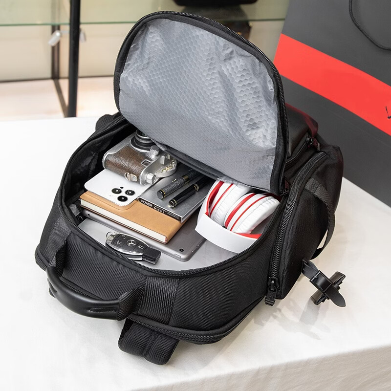 弹道尼龙双肩包男士商务通勤出差旅行大容量16寸防水电脑背包 黑色 232389黑色