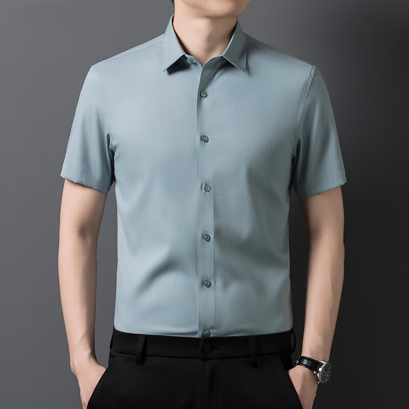 丨利郎丨感短袖衬衫男士夏季桑蚕丝高端抗皱免烫商务休闲衬衣 杏色 4XL 195【195-215斤】