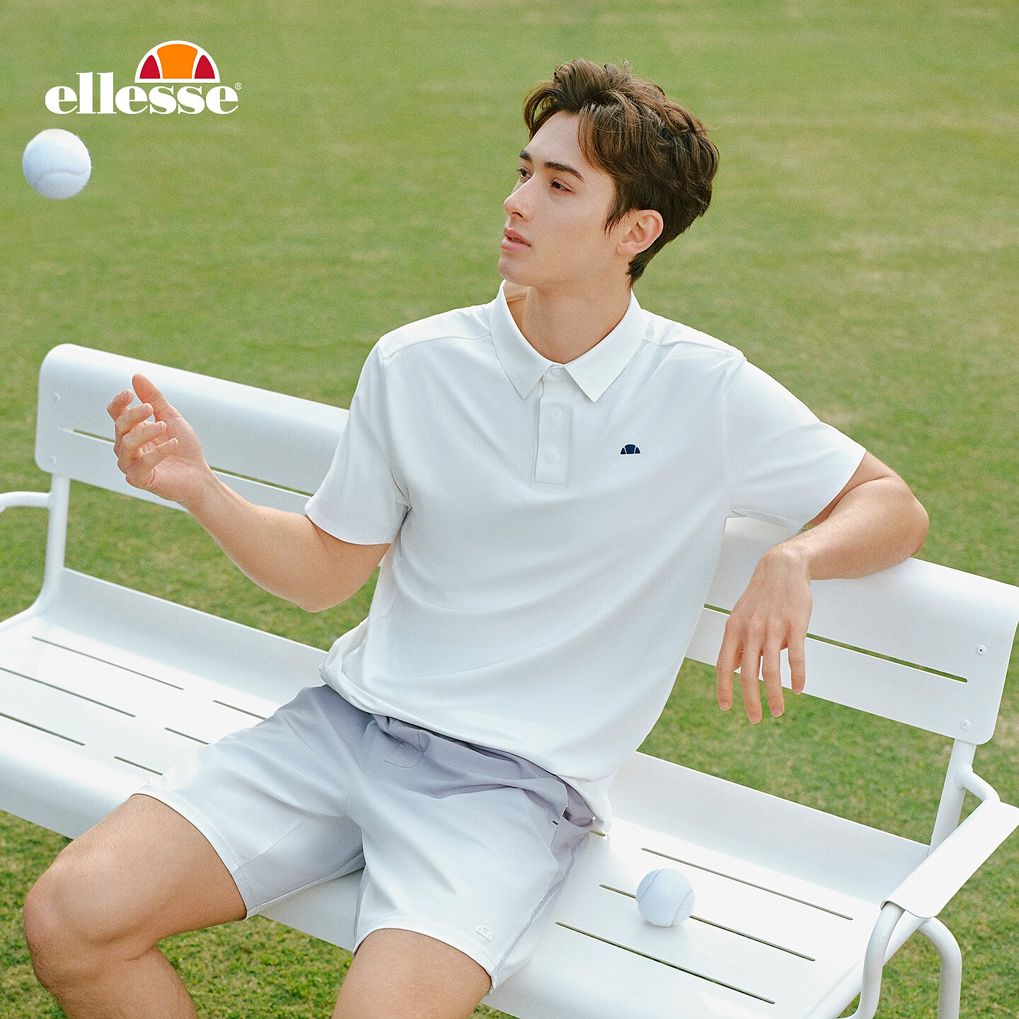 ellesse小贝壳26春夏新品网球服防晒透气运动速干经典Polo短袖男 本白 M