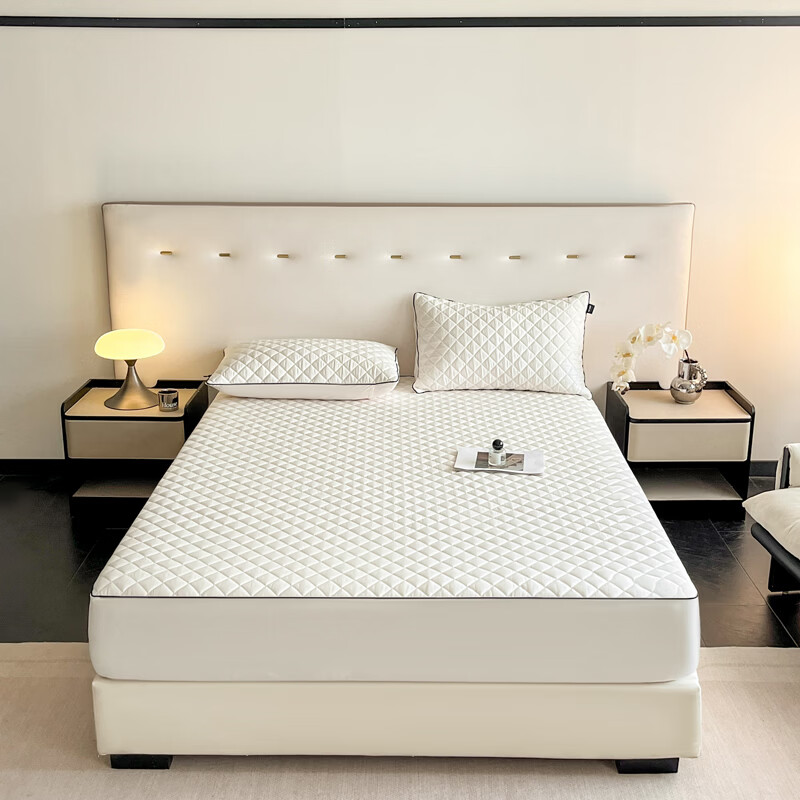 ROLAND LIVE全棉抗菌防螨夹棉床笠席梦思床垫保护套单双人床防尘罩垫褥罩子 KZ 全棉抗菌夹棉床笠-凯拉白 单床笠120*200cm