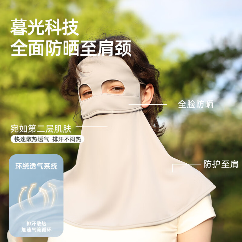 OhSunny防晒面罩女春夏防紫外线凉感透气护颈熊猫款遮阳脸基尼 陨石灰
