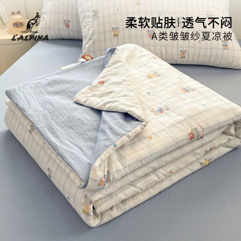 阿尔皮纳袋鼠皱皱纱夏被四件套空调被芯单人学生宿舍可机洗薄被子夏凉被褥子 小狗绘本 【A类品质 软糯贴身】 150*200cm单夏被
