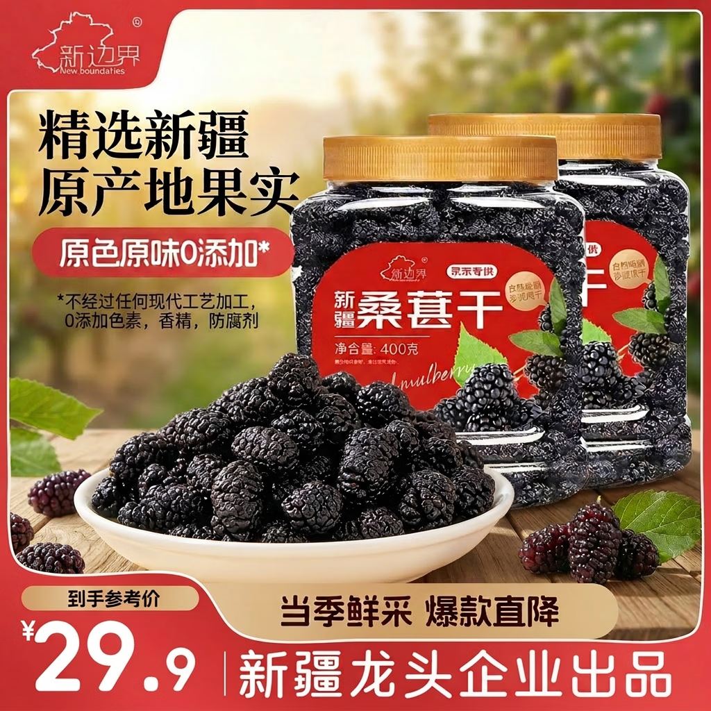 新边界 桑葚干400g*2 精选新疆无沙桑子 养生茶 即食桑椹子泡酒泡茶