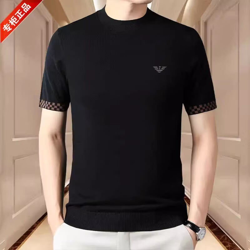 正品 羊毛短袖T恤男士半高领薄款针织衫半袖时尚休闲上衣潮 国际一线品牌灰色_ 薄款 XL 175_