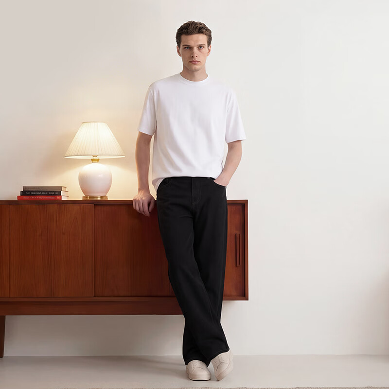 MARKLESS第6代液氨凉感丝光棉t恤男士抗皱全棉短袖休闲透气上衣T0635M3 云峰白 L