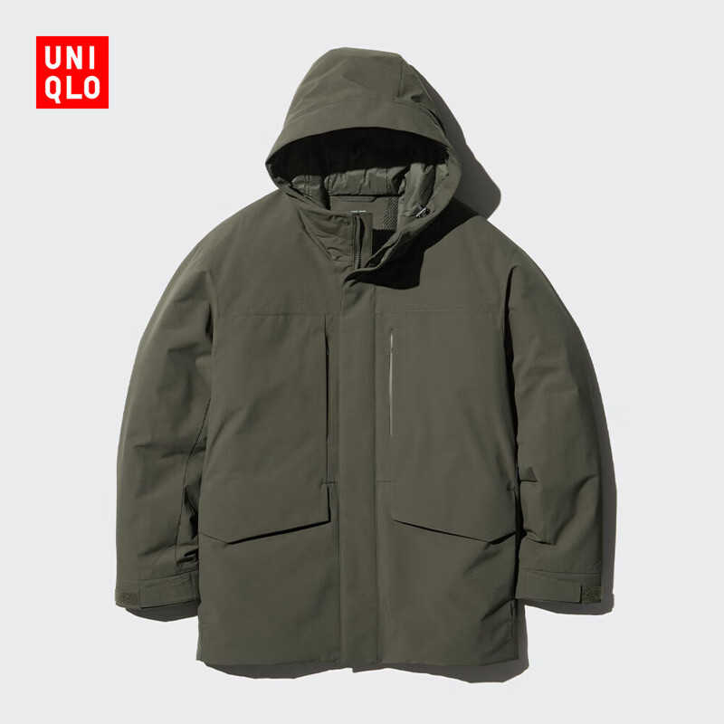 优衣库男装女装高性能复合连帽外套/保暖夹克含羽绒470073 57 深橄榄色 M /170/92A