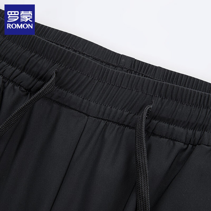 罗蒙（ROMON）冰丝休闲裤男夏季薄款休闲松紧腰凉感男士弹力直筒长裤子透气男裤 黑色 XL (建议体重130-150斤)