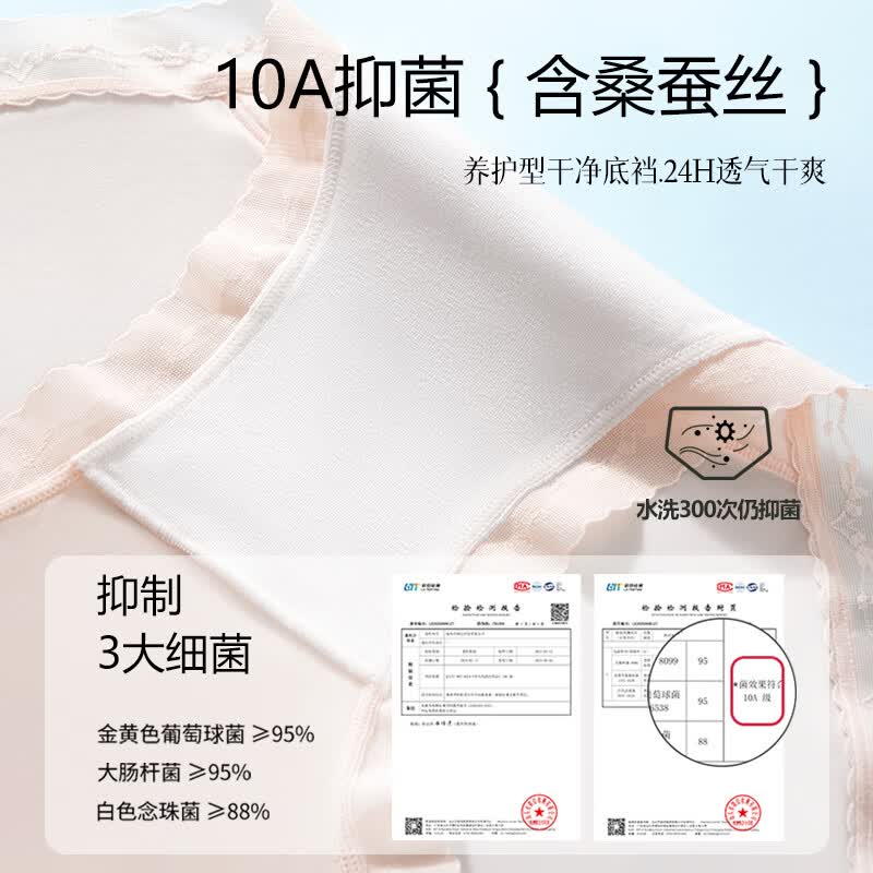 COFNI冰丝内裤女士高级轻奢夏季薄款透气抗菌裆无痕蕾丝花边少女三角裤 浅粉+浅绿+浅蓝+白色： 礼盒装* 4条 M (160) 80-100斤