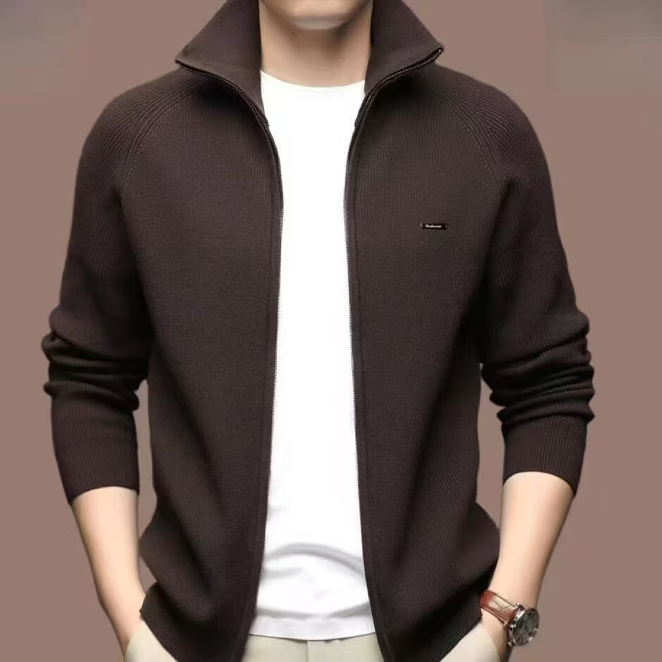 【高端品质】春季新款立领拉链针织开衫外套毛衣男士时尚百搭男YW 咖啡色 2XL 【145-160斤】