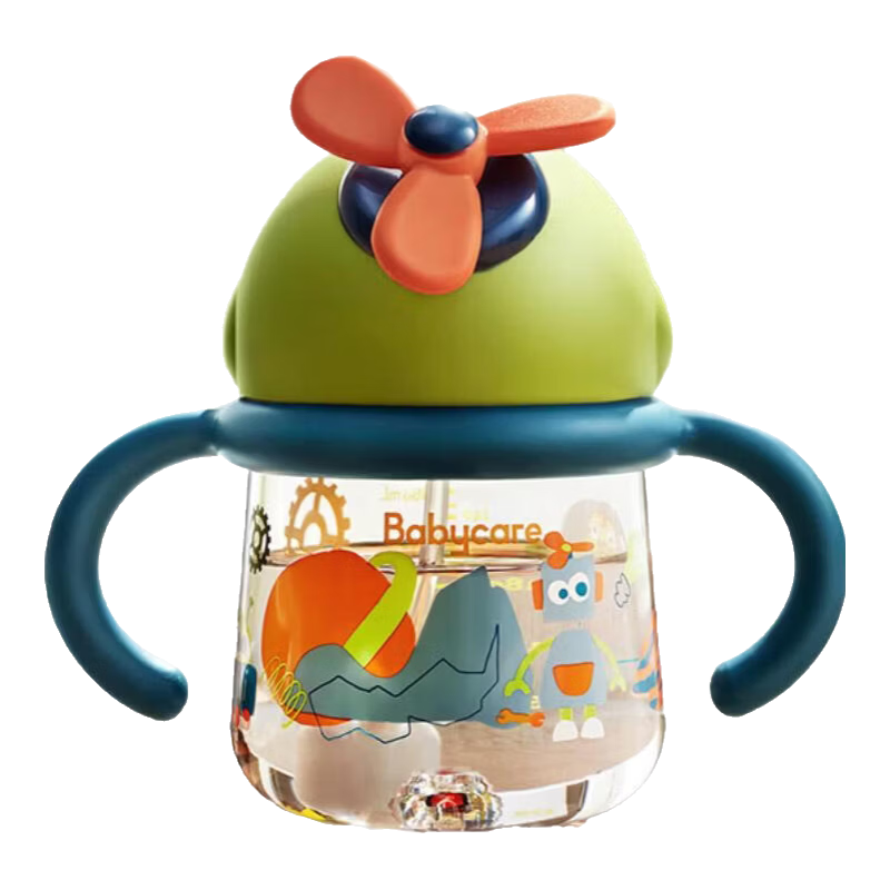 babycare风精灵旋转风车杯 360°安全重力球 学生儿童水杯 【莫丘利星球】260ml
