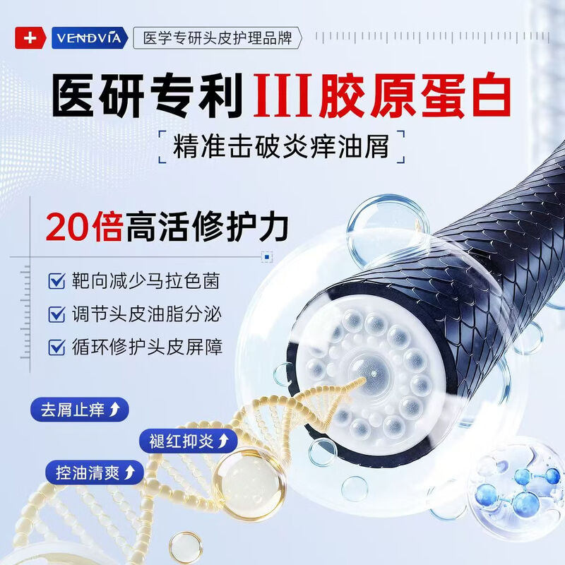 Vendvia医用洗发水重组胶原蛋白头部护理敷料药头皮痒止痒毛囊炎头部专用 2支医用洗发水【去屑止痒毛囊炎专用】