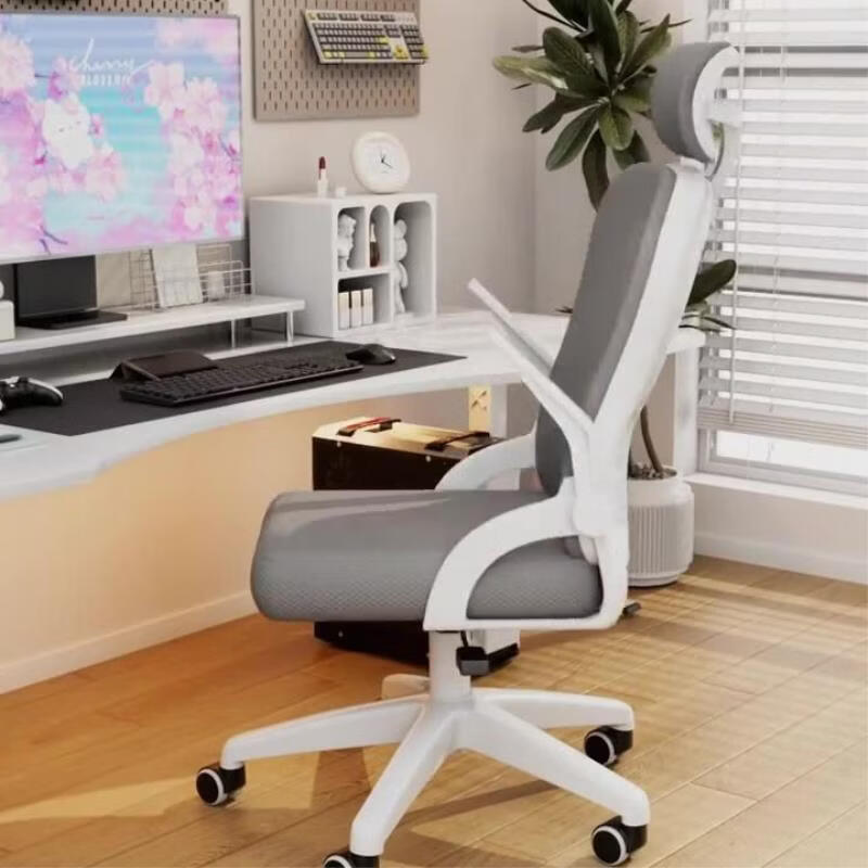 星棠电脑椅子舒服久坐家用办公座椅人体工学电竞椅卧室书桌凳子靠背椅 白框黑网弓形腿 复合革