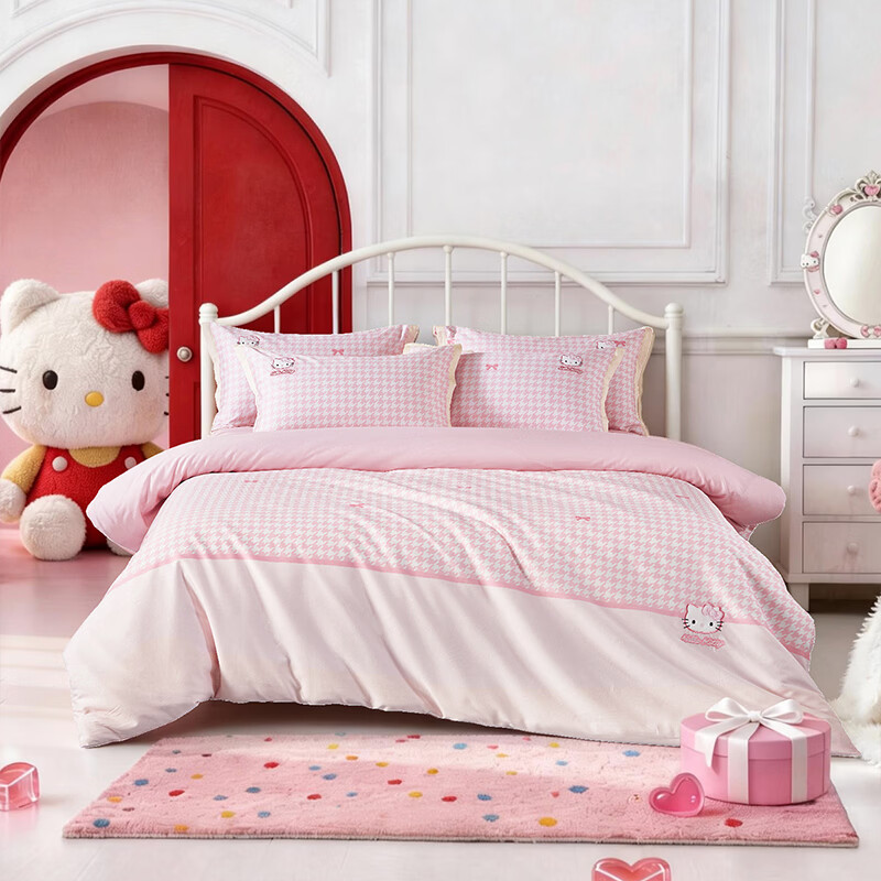 水星家纺儿童三件套60支长绒棉套件A类纯棉100%纯棉裸睡高级感26新款套件 蝶缚KT 床单款 （被套150*210cm）