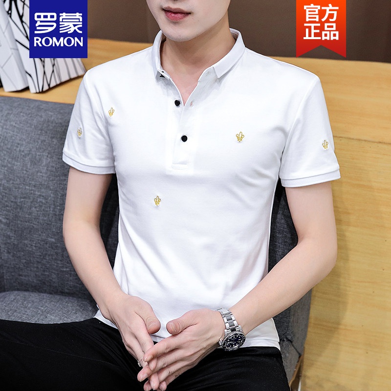 polo衫男中老年上衣舒适翻领刺绣修身半袖丅雪衫潮流百搭爸爸装体恤