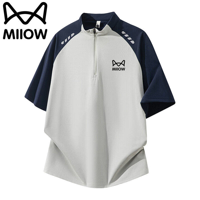 猫人（MiiOW）父亲节礼物短袖T恤男士夏季户外运动服透气百搭立领拼色上衣